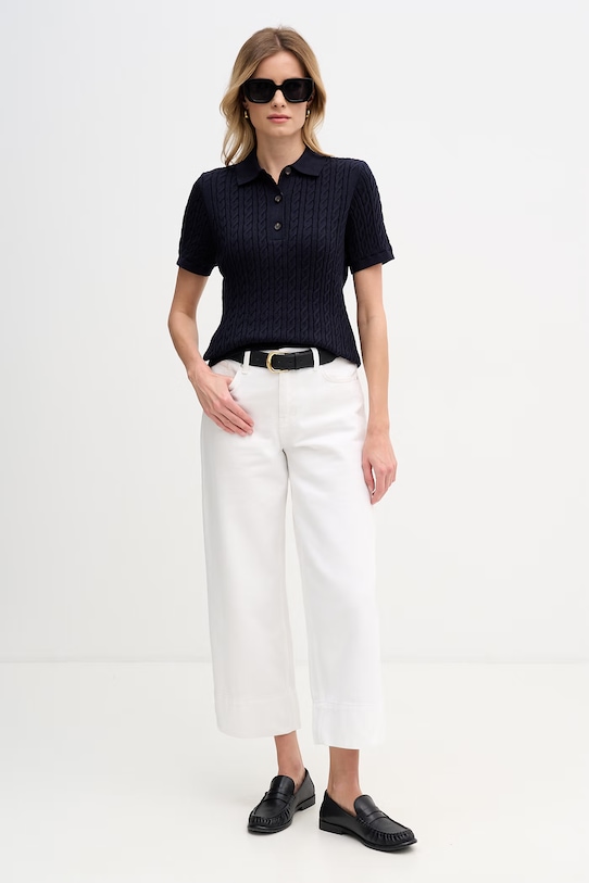 Barbour πουλόβερ γυναικείο βαμβακερό Hartland LKN1631 σκούρο μπλε SS26