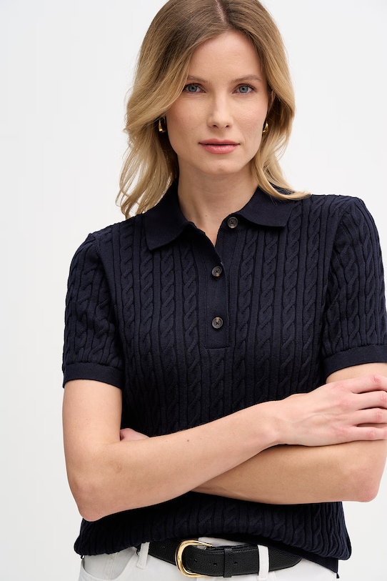 Barbour πουλόβερ γυναικείο βαμβακερό Hartland σκούρο μπλε LKN1631