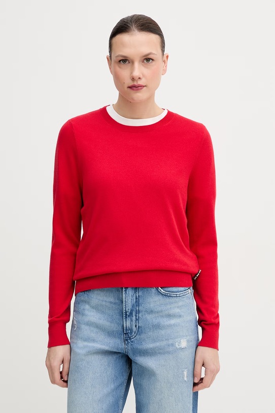 Barbour sweter z dodatkiem wełny Oakley okrągły czerwony LKN1763