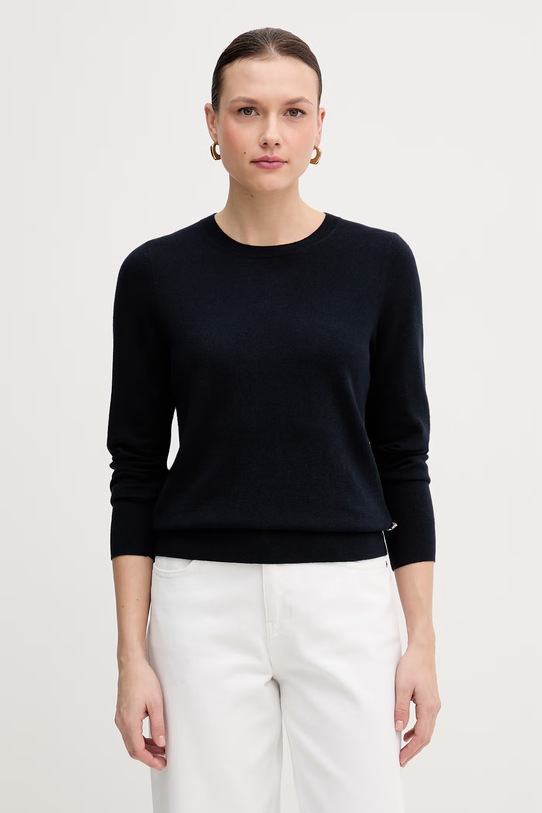 Barbour sweter z dodatkiem wełny Oakley okrągły granatowy LKN1763