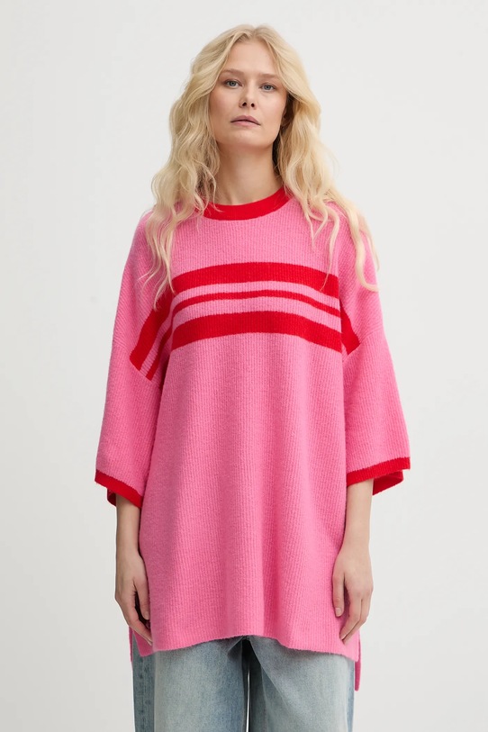 American Vintage sweter z dodatkiem wełny okrągły różowy DAM18H