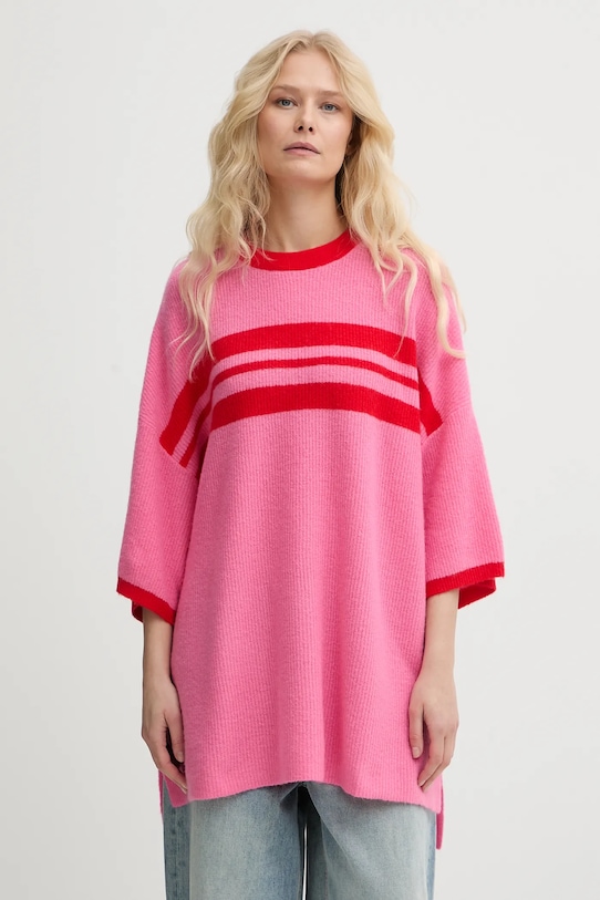 American Vintage sweter z dodatkiem wełny okrągły różowy DAM18H