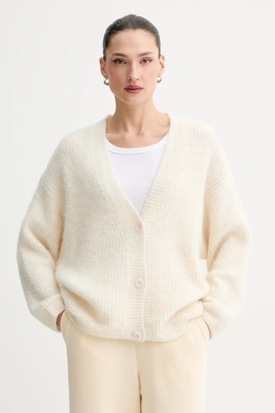 American Vintage kardigan z dodatkiem wełny średniej grubości beżowy EAST19P