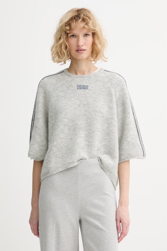 American Vintage sweter z domieszką alpaki okrągły szary VITO18N