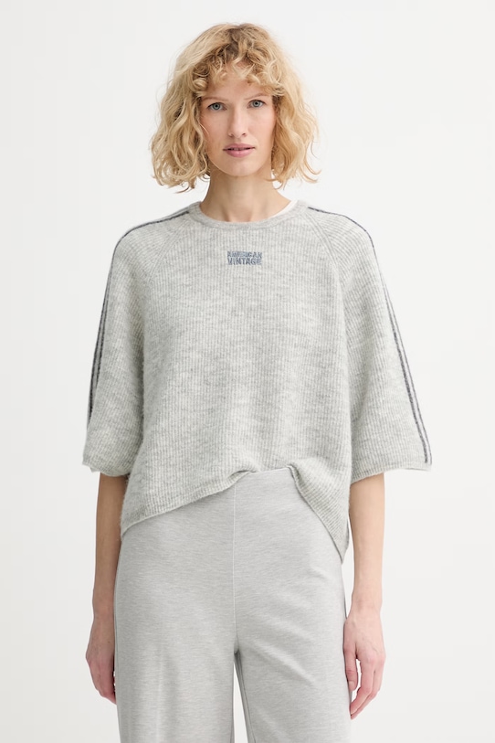 American Vintage sweter z domieszką alpaki okrągły szary VITO18N