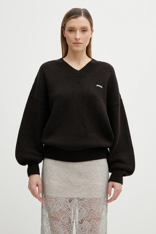 Rotate sweter wełniany gładkie brązowy 1151411667