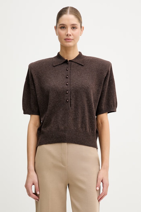 Rotate sweter wełniany damski brązowy 1155772037