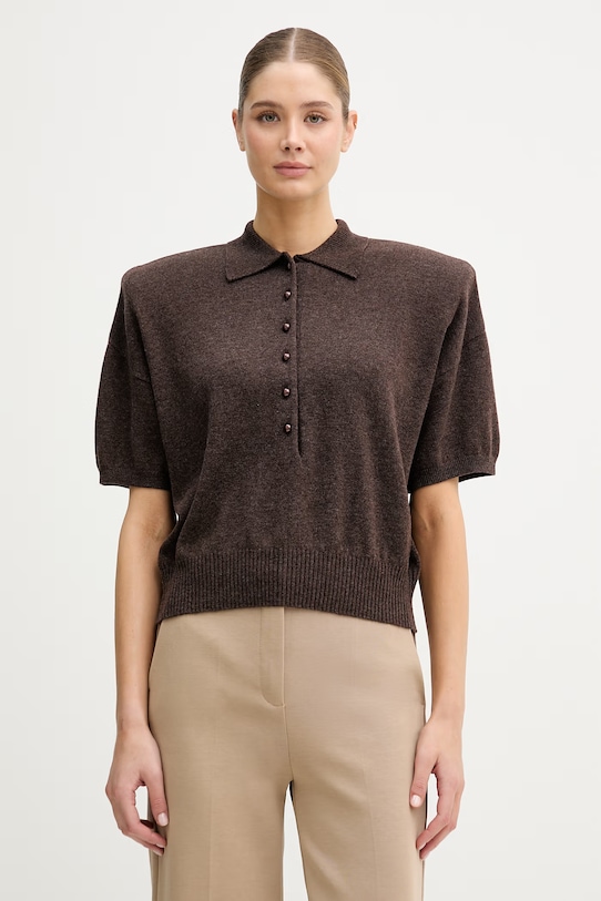 Rotate sweter wełniany damski brązowy 1155772037