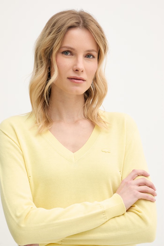 Βαμβακερό πουλόβερ Lacoste κίτρινο AF3964