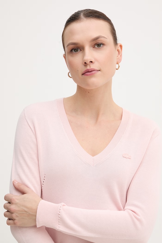 Lacoste sweter bawełniany różowy AF3964