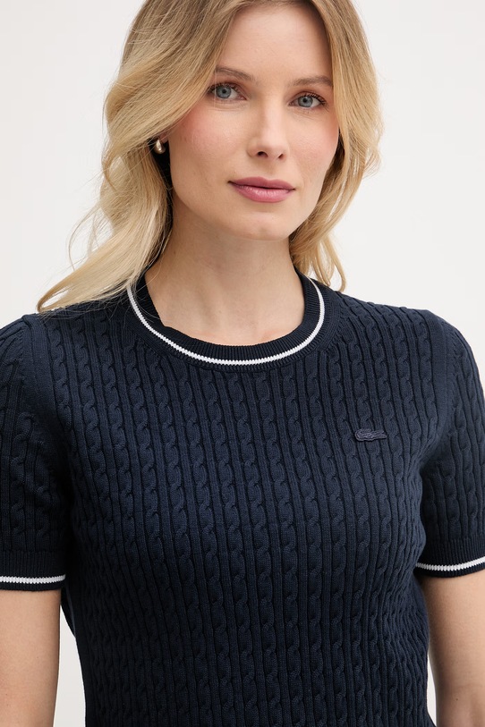 Lacoste T-shirt swetrowy damski z bawełną granatowy AF9862