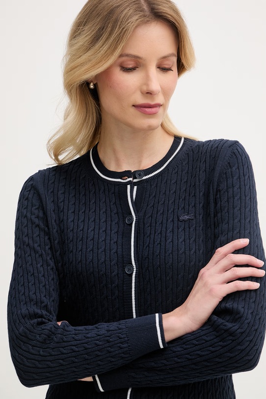 Lacoste kardigan damski z bawełną granatowy AF9872