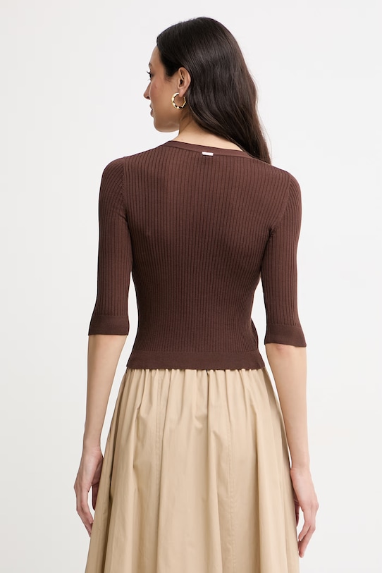 Odjeća Twinset kardigan za žene s dodatkom svile 261TT3182 smeđa