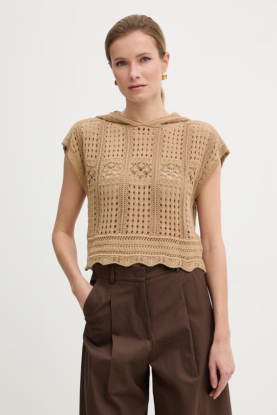 Twinset sweter bawełniany bawełna brązowy 261TT3261