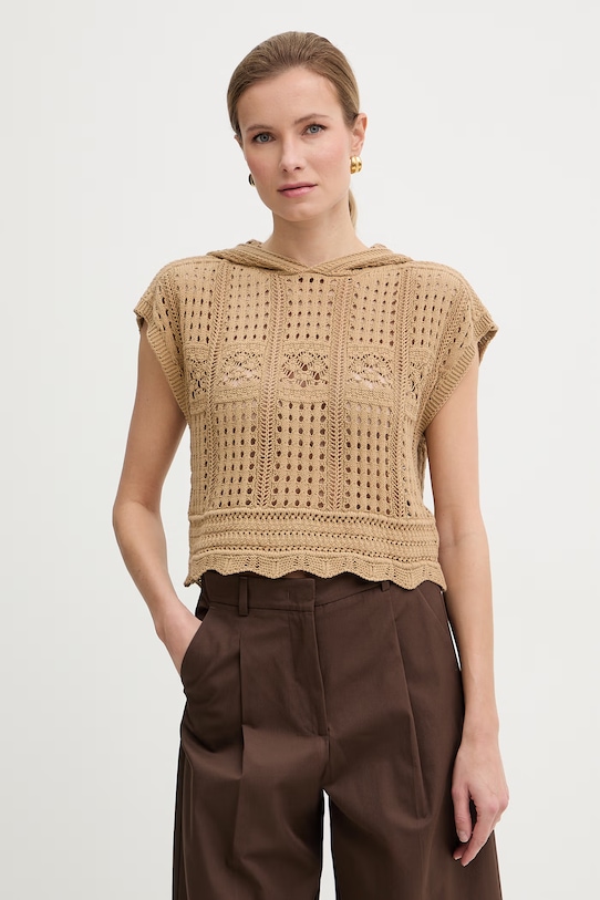 Twinset sweter bawełniany bawełna brązowy 261TT3261