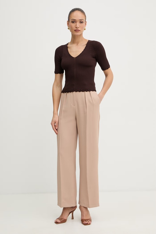 Twinset bluzka z falbanką damska z wiskozy 261TT3123 brązowy SS26