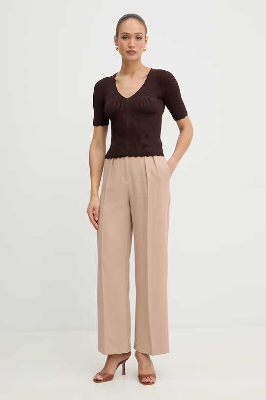 Twinset bluzka z falbanką damska z wiskozy 261TT3123 brązowy SS26