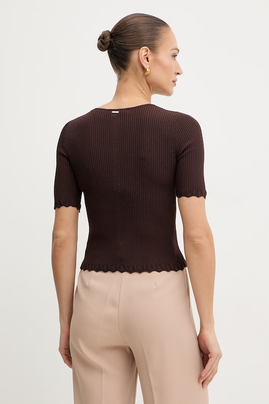 Odzież Twinset bluzka z falbanką damska z wiskozy 261TT3123 brązowy