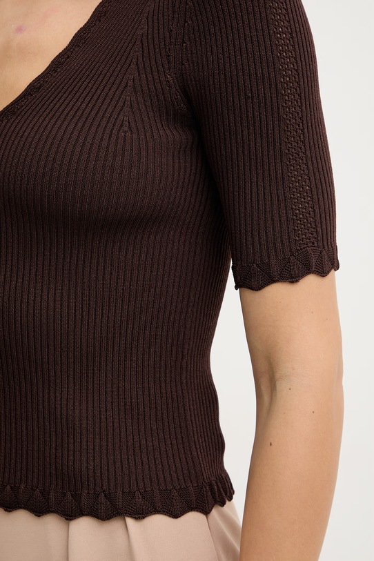 Twinset bluzka z falbanką damska z wiskozy 261TT3123 brązowy