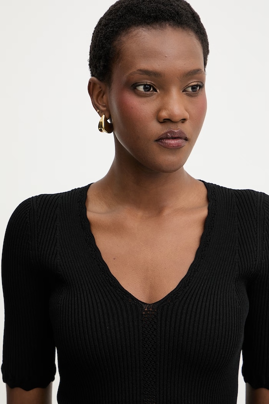 Twinset bluzka z falbanką damska z wiskozy czarny 261TT3123