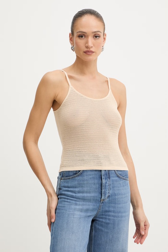 Twinset kardigan z dołączonym topem damski bawełniany 261AT3024 beżowy SS26