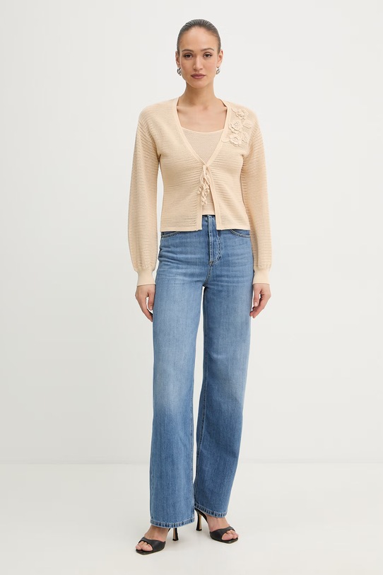 Odzież Twinset kardigan z dołączonym topem damski bawełniany 261AT3024 beżowy