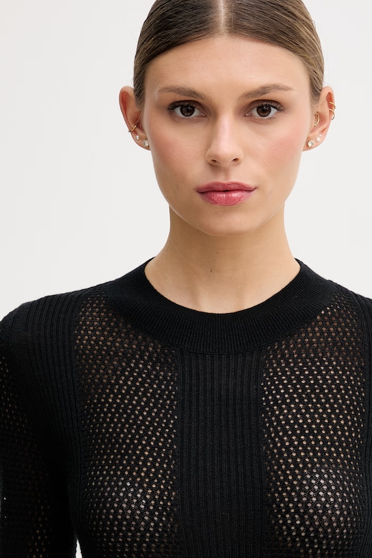 Sisley sweter damski ażurowy czarny 1QKQL107D