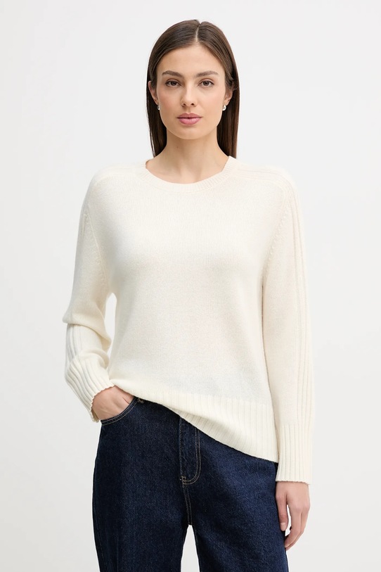 United Colors of Benetton sweter kaszmirowy okrągły beżowy 10K1D10FF