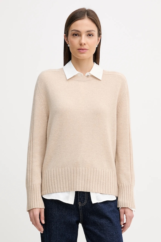 United Colors of Benetton sweter kaszmirowy okrągły beżowy 10K1D10FF