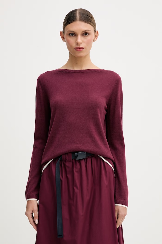 United Colors of Benetton sweter damski wełniany bordowy 11AHD10G8