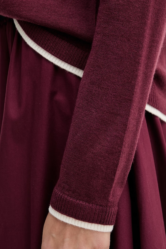 United Colors of Benetton sweter damski wełniany 11AHD10G8 bordowy