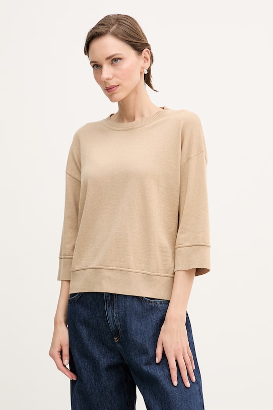 United Colors of Benetton sweter damski z wełny beżowy 1Y6SD10FX