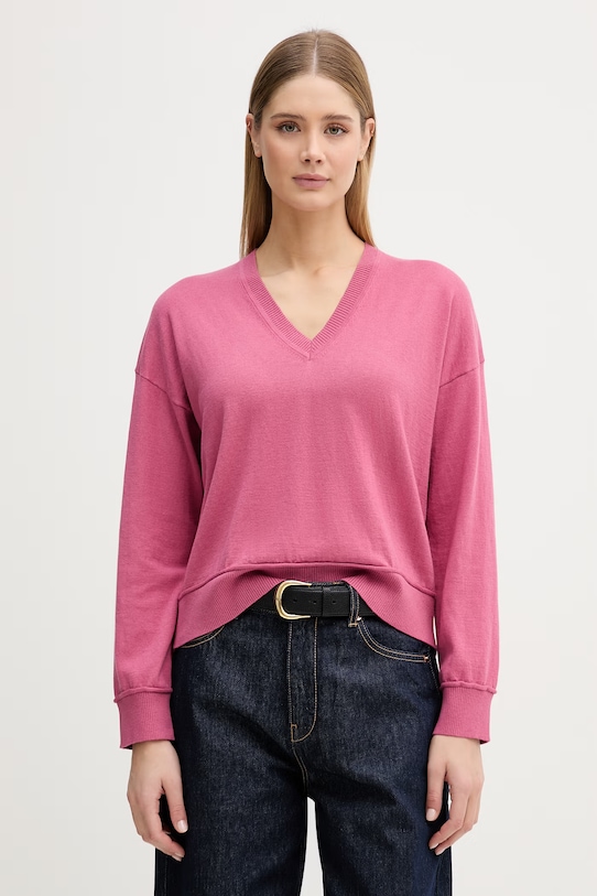 United Colors of Benetton sweter damski z dodatkiem wełny różowy 1Y6SD403O