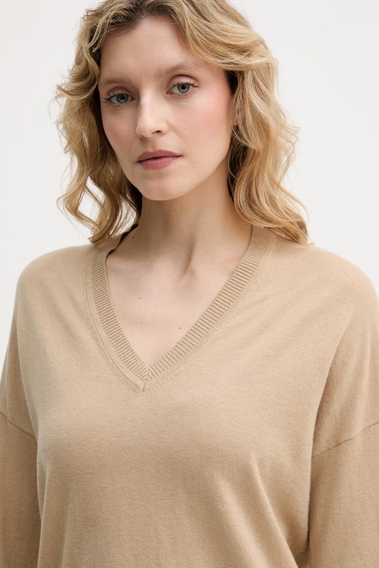 United Colors of Benetton sweter damski z dodatkiem wełny beżowy 1Y6SD403O