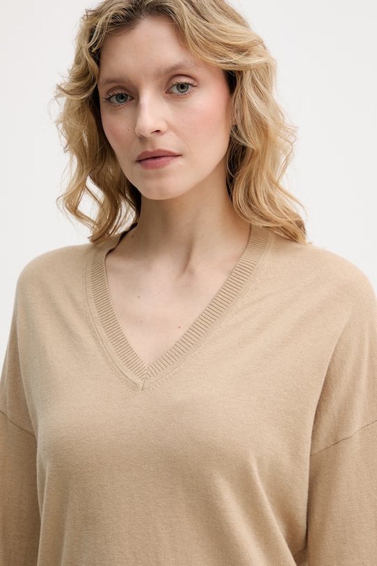 United Colors of Benetton sweter damski z dodatkiem wełny beżowy 1Y6SD403O