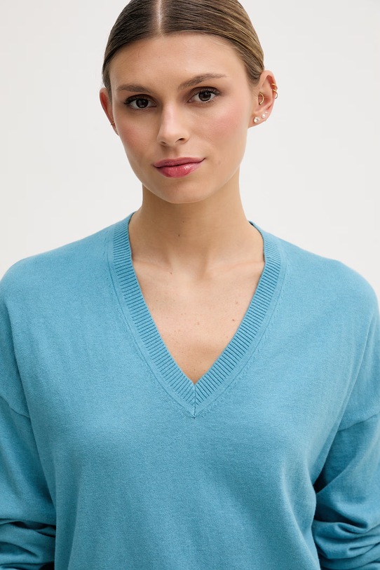 United Colors of Benetton sweter damski z dodatkiem wełny niebieski 1Y6SD403O