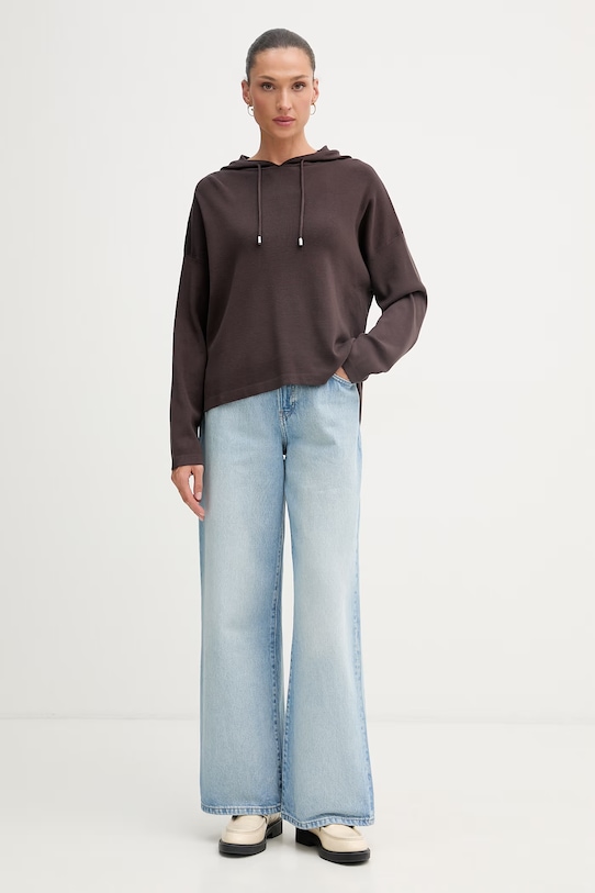 United Colors of Benetton bluza z kapturem damska z wiskozą 1LHGD204M brązowy SS26