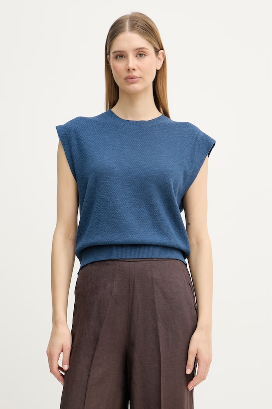 United Colors of Benetton top damski z lnem granatowy 1DC3D10GT