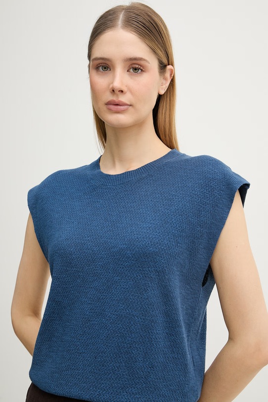 United Colors of Benetton top damski z lnem granatowy 1DC3D10GT