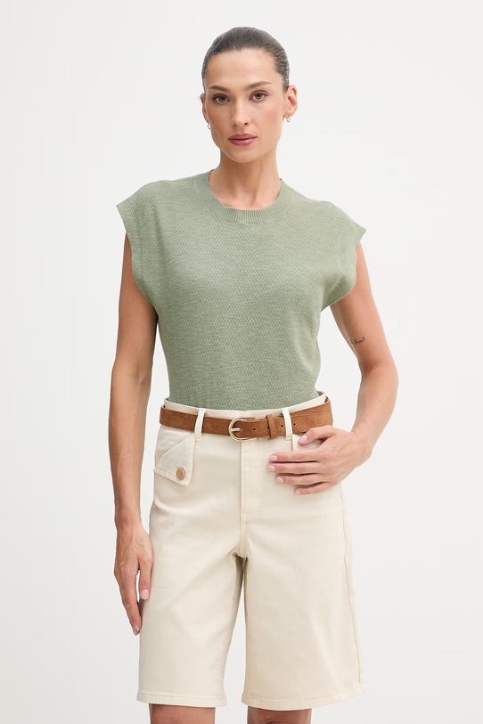 United Colors of Benetton τοπ γυναικείο με λινό πράσινο 1DC3D10GT