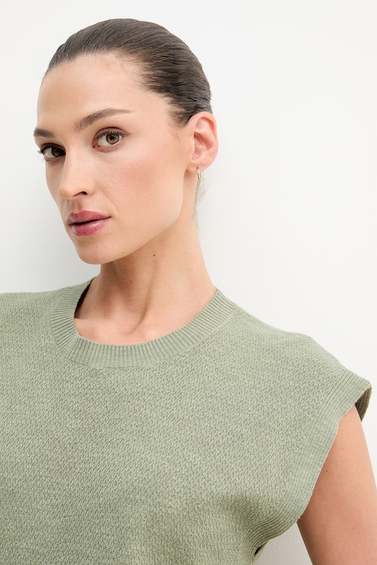 United Colors of Benetton τοπ γυναικείο με λινό πράσινο 1DC3D10GT