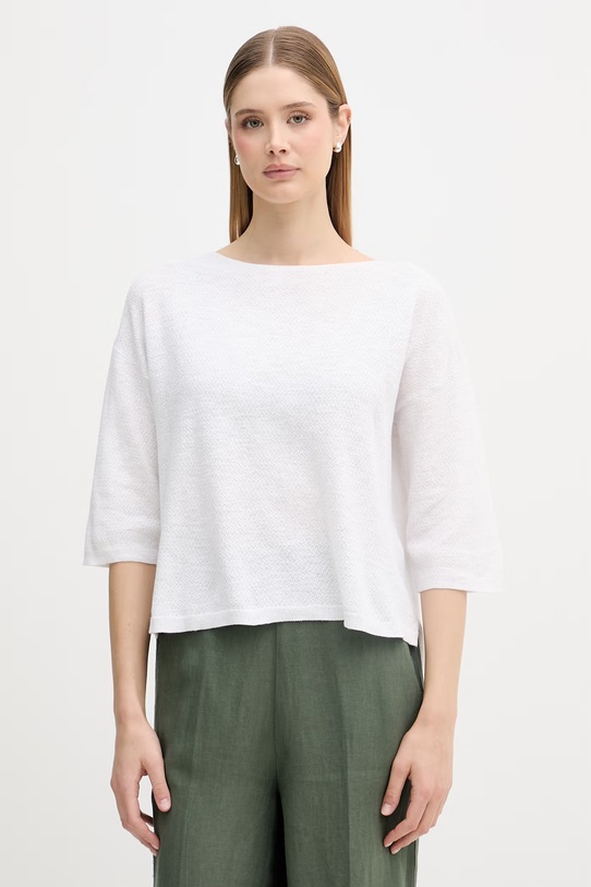United Colors of Benetton sweter z krótkim rękawem damski z lnem biały 1DC3D10GU