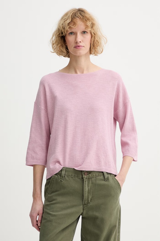 United Colors of Benetton Πουλόβερ με κοντό μανίκι γυναικείο με λινό ροζ 1DC3D10GU