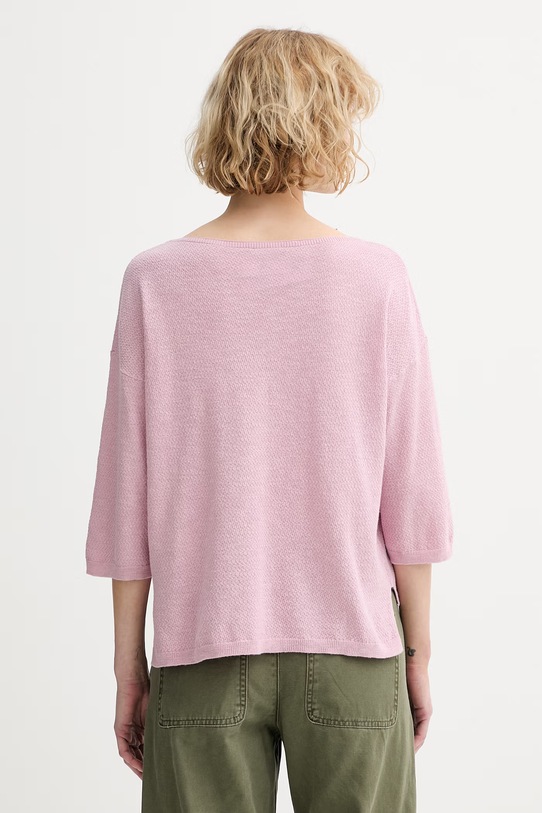 Ρούχα United Colors of Benetton Πουλόβερ με κοντό μανίκι γυναικείο με λινό 1DC3D10GU ροζ
