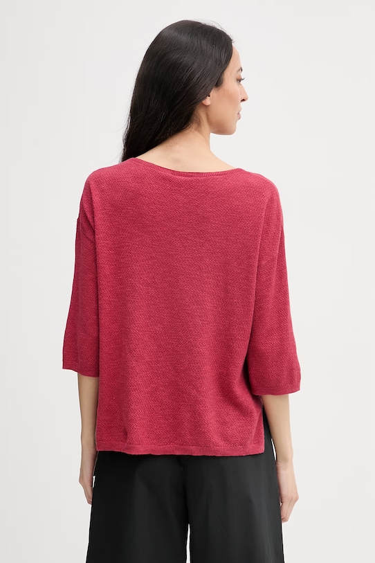 Ρούχα United Colors of Benetton γυναικείο πουλόβερ με κοντό μανίκι από λινό 1DC3D10GU κόκκινο