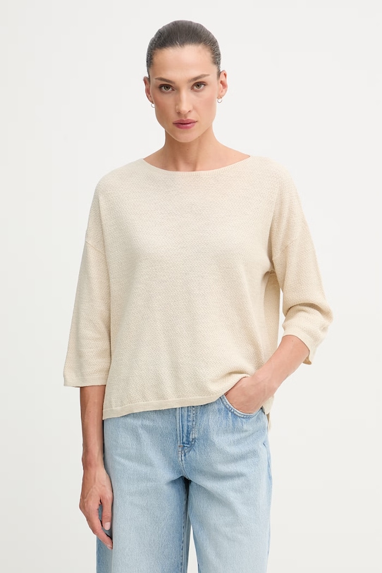 United Colors of Benetton sweter z krótkim rękawem damski z lnem beżowy 1DC3D10GU