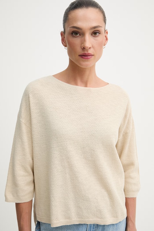 United Colors of Benetton sweter z krótkim rękawem damski z lnem beżowy 1DC3D10GU