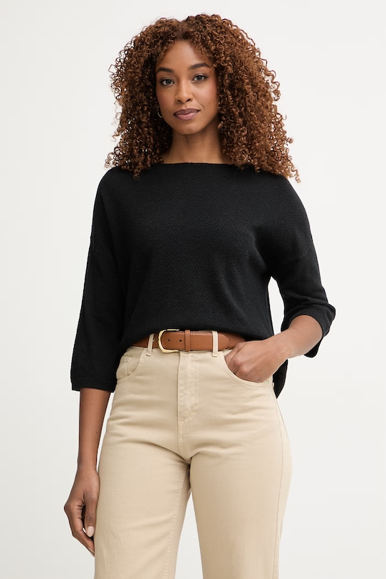 United Colors of Benetton sweter z krótkim rękawem damski z lnu czarny 1DC3D10GU