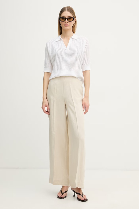 United Colors of Benetton polo damskie z lnem 1DC3D301N biały SS26