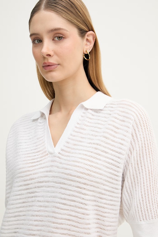 United Colors of Benetton polo damskie z lnem biały 1DC3D301N